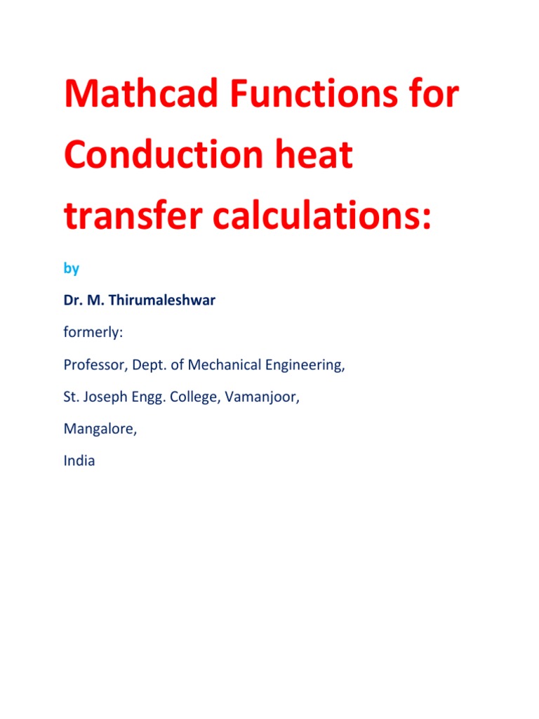 Mathcad Functions For Conduction Heat Transfer Calculations | PDF ...