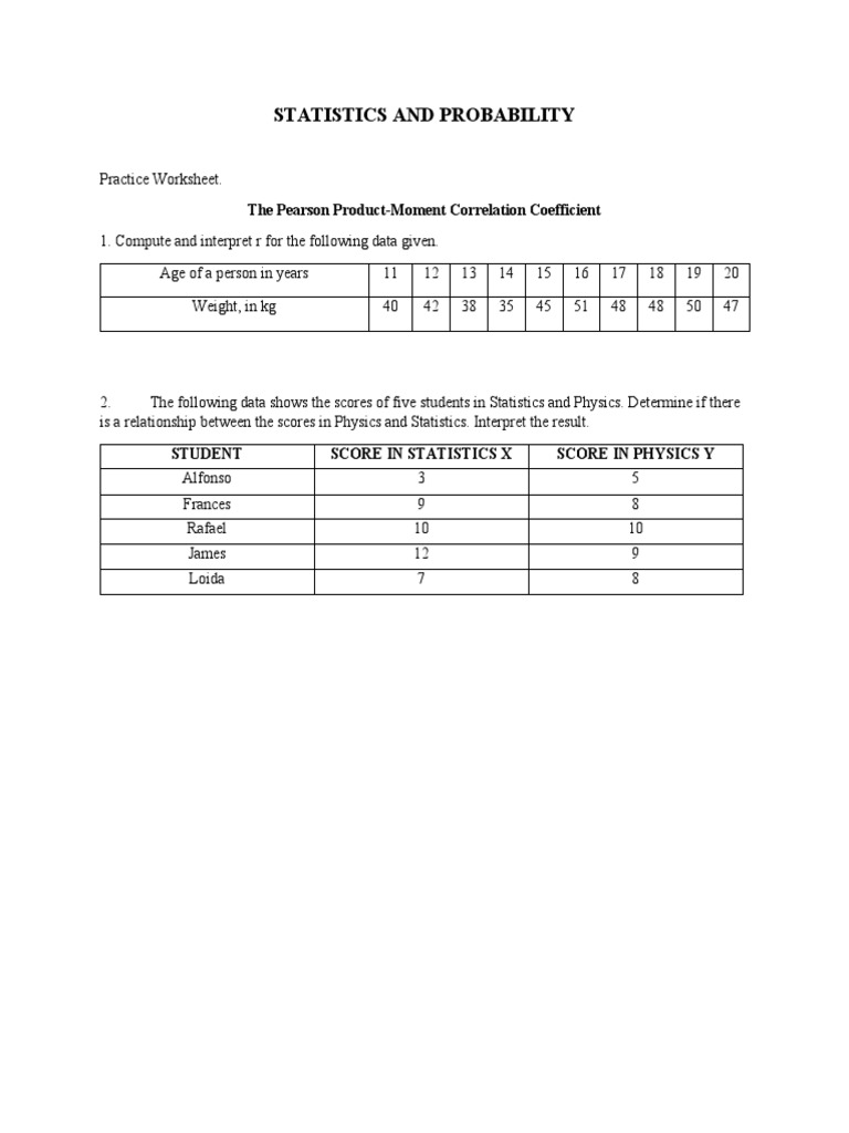 Correlation Coefficient Practice Worksheet | PDF