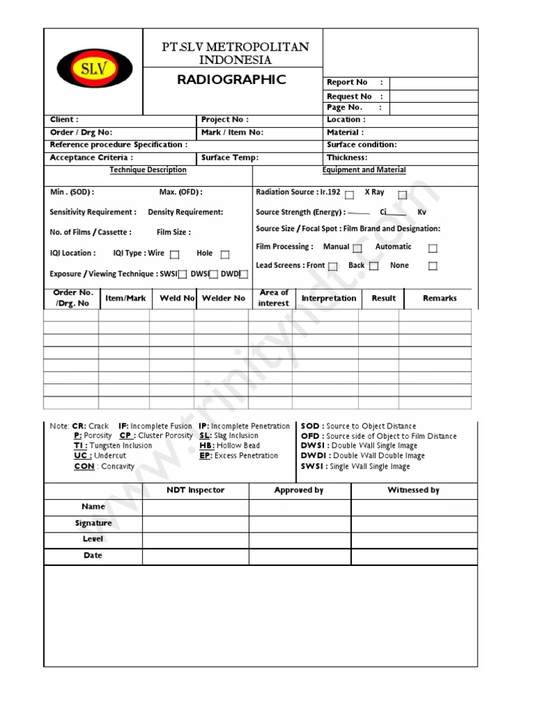 Radiographic Inspection Report Template | PDF | Radiography | Welding