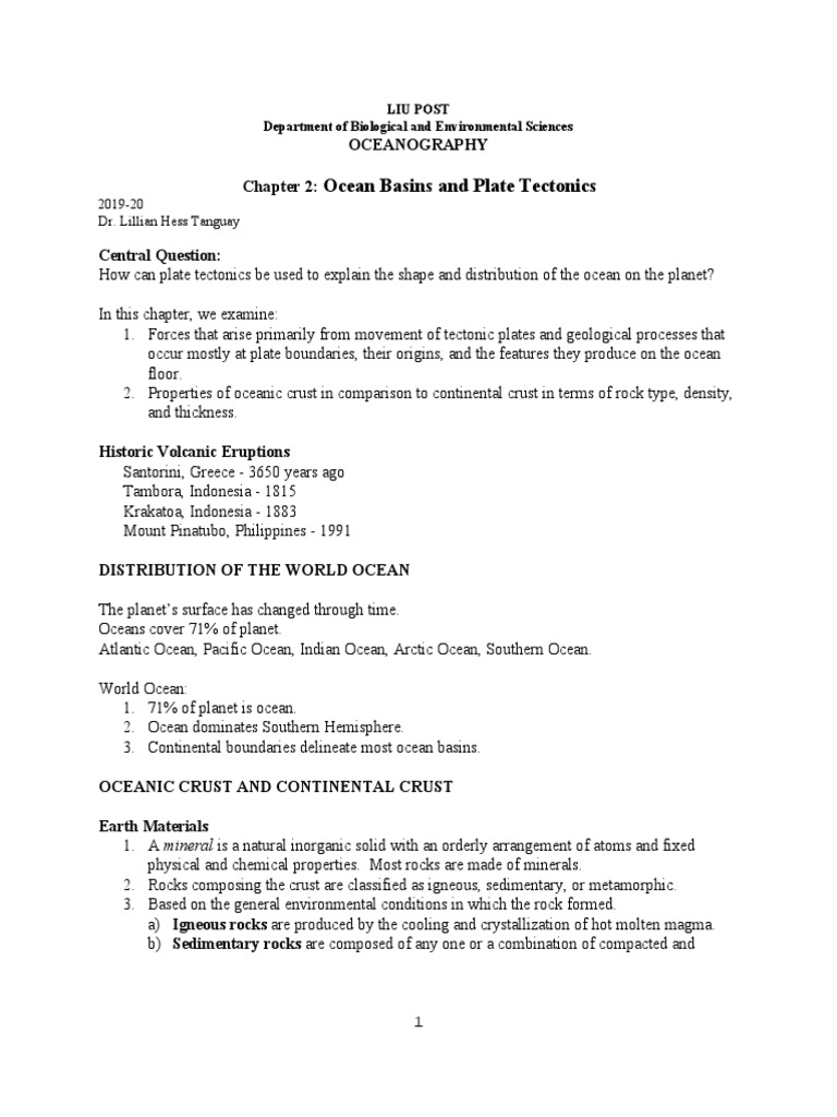 Ocean Basins & Plate Tectonics | PDF | Plate Tectonics | Earth's ...