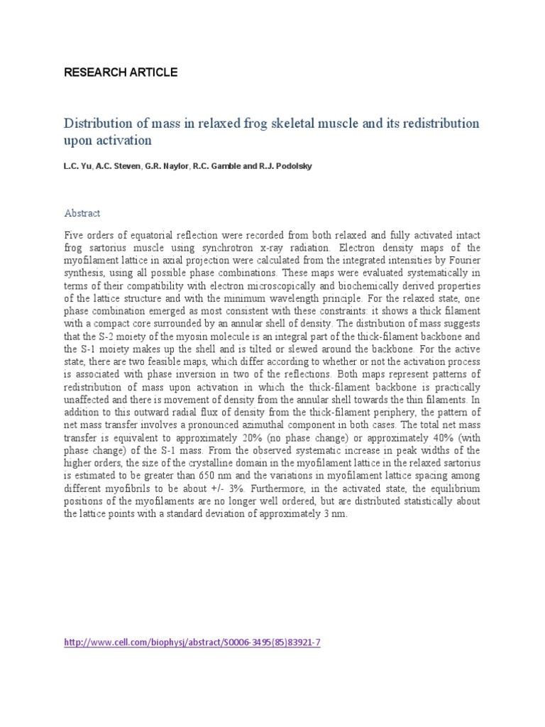 Distribution of Mass in Relaxed Frog Skeletal Muscle and Its ...