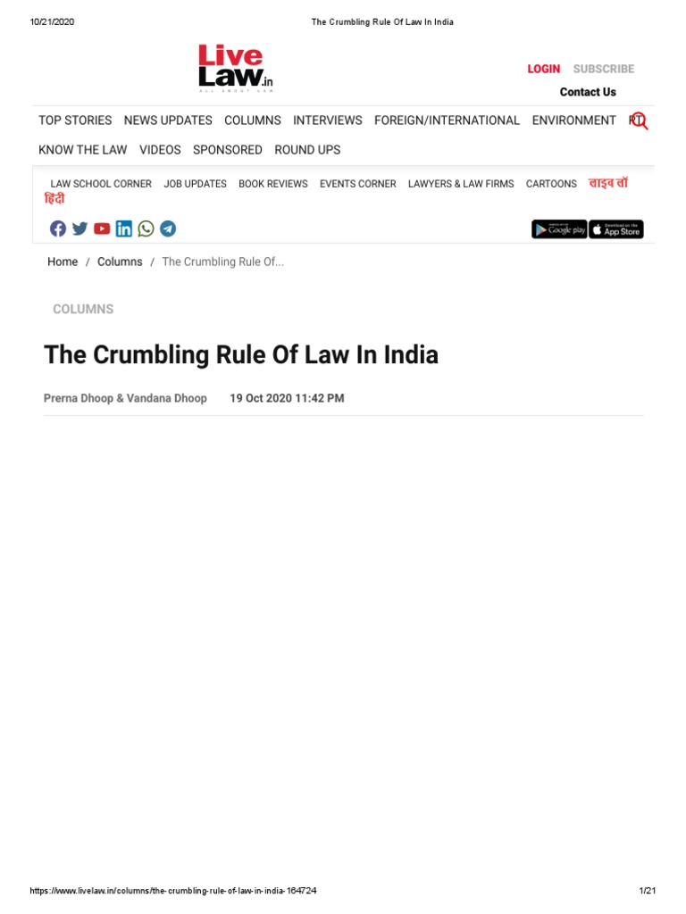 The Crumbling Rule of Law in India PDF Rule Of Law Supreme Court Of India
