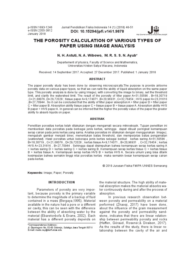 The Porosity Calculation Of Various Types Of Paper Using Image Analysis