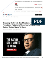 (Breaking) Delhi High Court Restrains Republic TV From Using Trademark 'News Hour', Allows Using Tagline 'Nation Wants To Know'