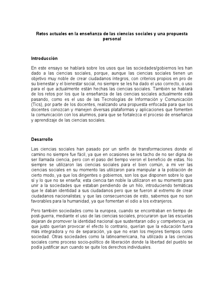 Retos en la enseñanza de ciencias sociales | PDF | Sociedad ...