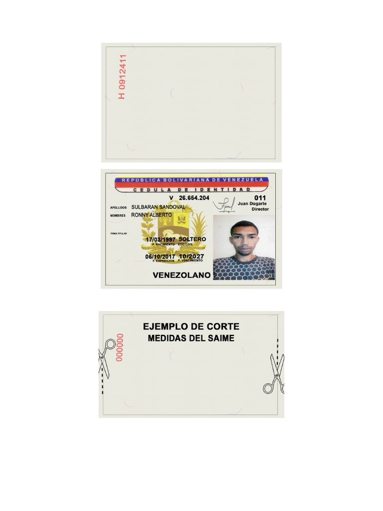 Medidas de La Cedula para Impresion Alberto Sandoval Peru | PDF