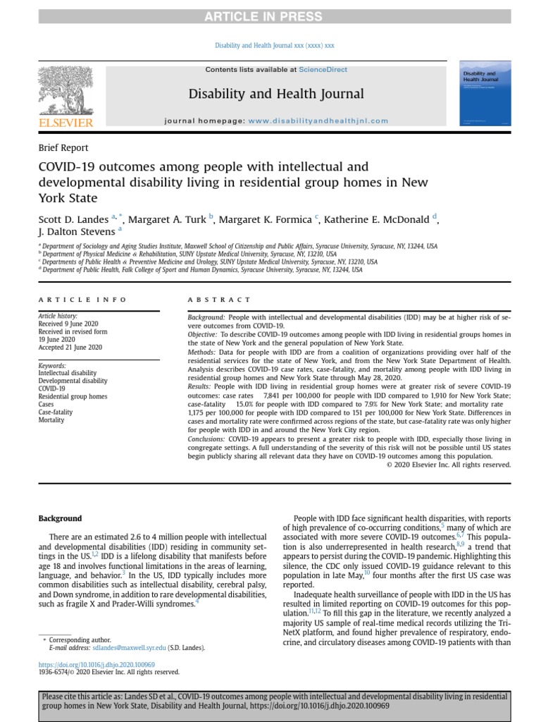 Disability and Health Journal Brief Report PDF Group Home Risk