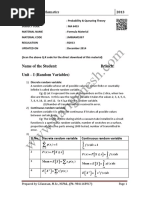 Name of The Student: Branch: Unit - I (Random Variables) : Engineering Mathematics