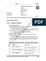 Name of The Student: Branch: Unit - I (Random Variables) : Engineering Mathematics