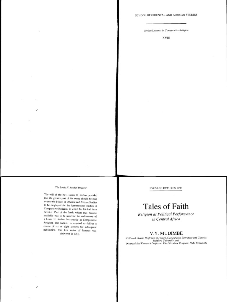 V Y Mudimbe Tales Of Faith Religion As Political Performance In Central Africa Jordan Lectures In Comparative Religion Athlone Press 1997 Pdf