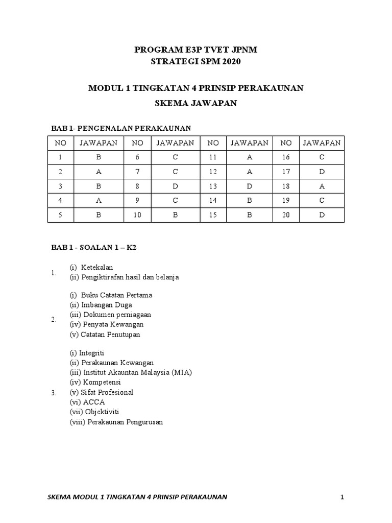Skema Modul 1 T4 Prinsip Perakaunan Pdf