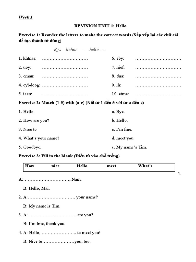 Bài Ôn Unit 1 L P 3 VA (W1) | PDF