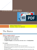 Writing: Common Errors: Sentence Fragment, Run-On, Parallelism, Subject-Verb Agreement