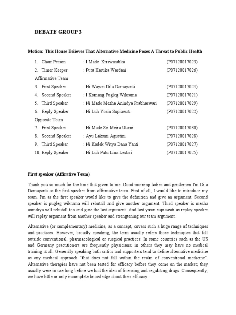 Debate Lengkap Grup 3 PDF Alternative Medicine Homeopathy