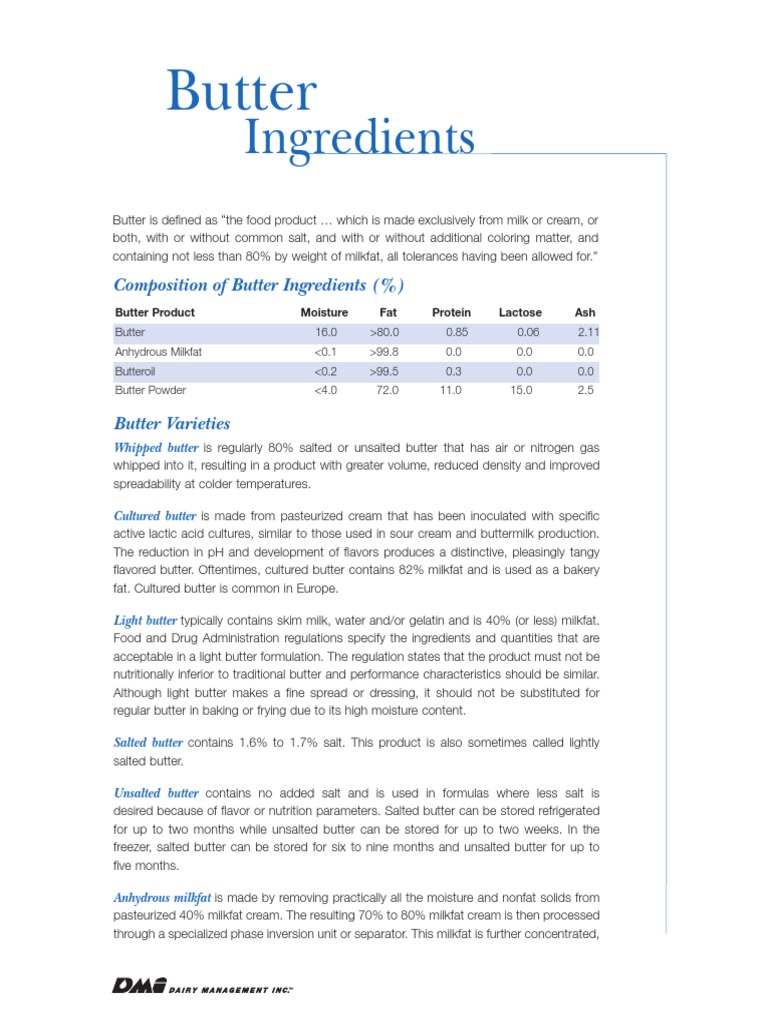 Types and Composition of Butter | PDF | Butter | Sour Cream