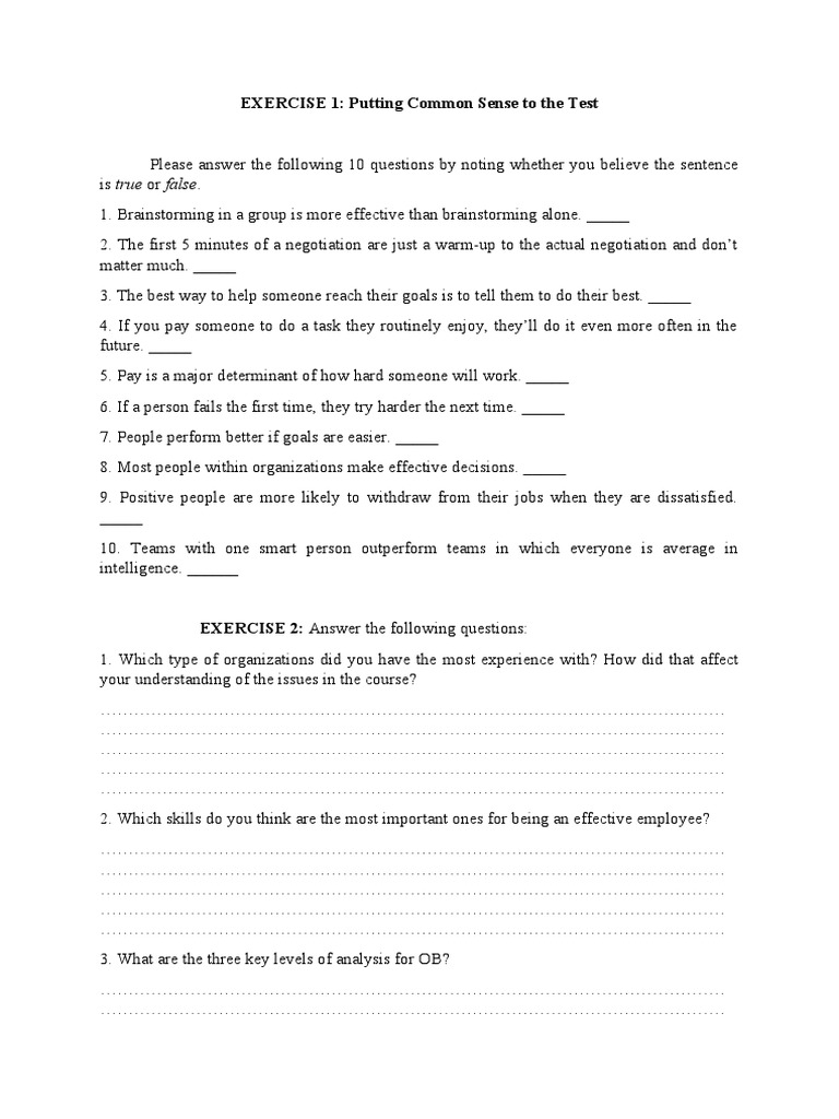 Common Sense Test Exercises | PDF
