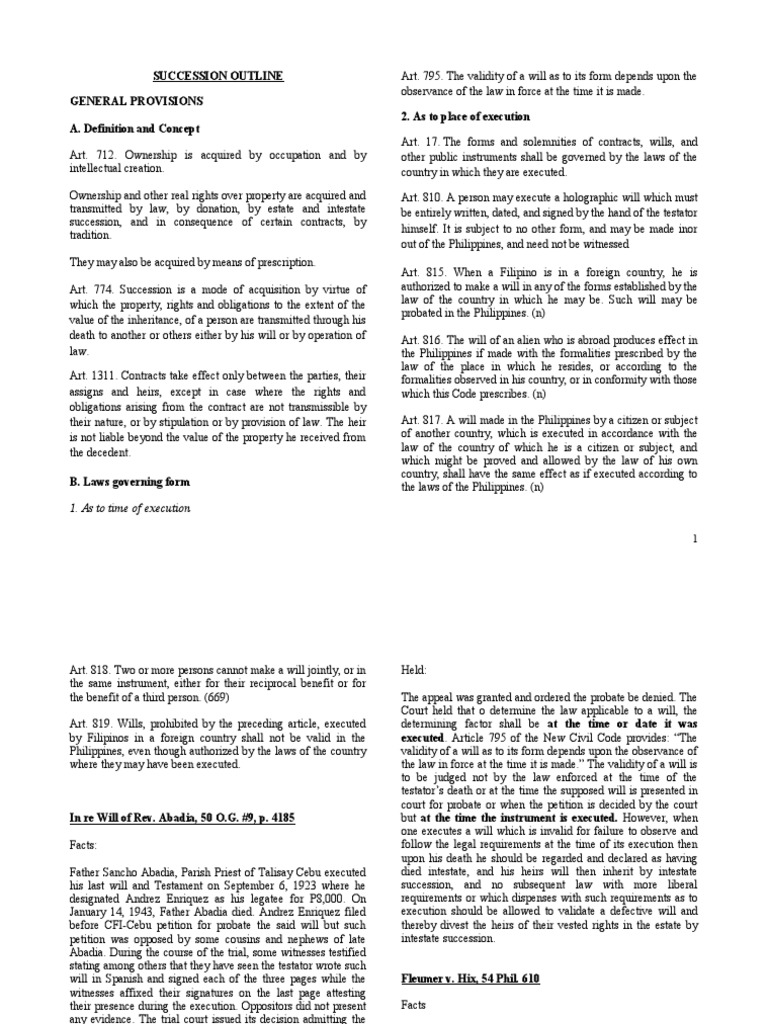 AUSL Succession Notes | PDF | Will And Testament | Inheritance