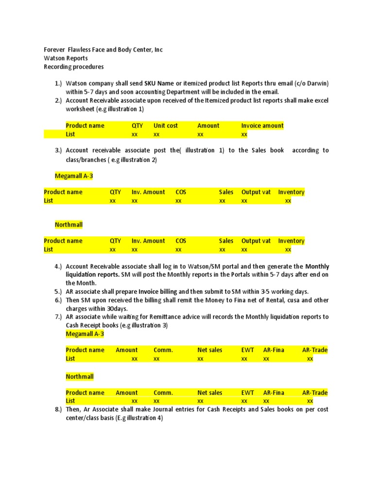 Watson Reporting Procedures Overview | PDF | Income Statement | Receipt