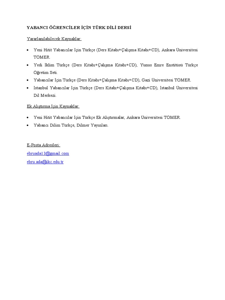 Yabanci ogrenciler icin turk dili dersi pdf