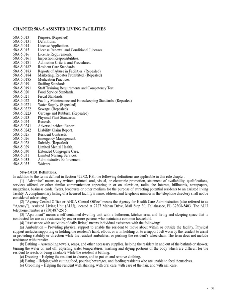 Florida Assisted Living Facility Regulations | PDF | Assisted Living ...