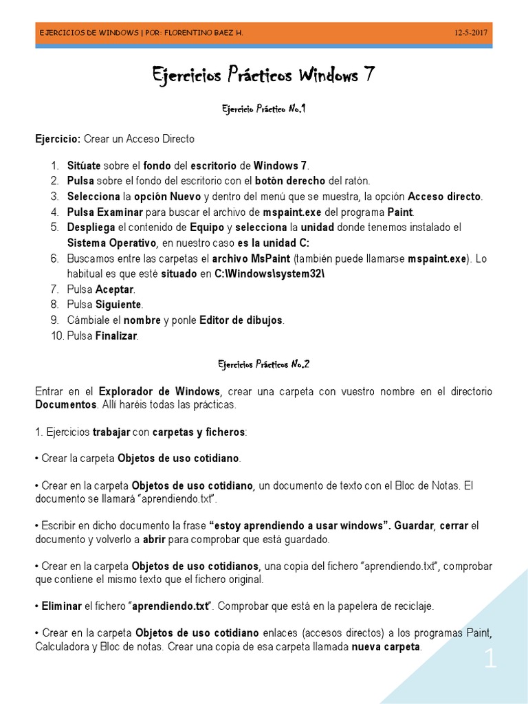 Ejercicios Prácticos en Windows 7 | PDF | Archivo de computadora ...