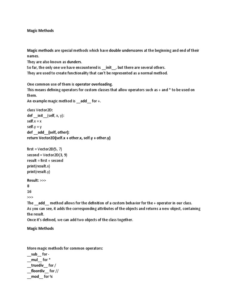 Magic Methods | PDF | Method (Computer Programming) | Class (Computer ...