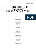Roman Names: Greek Gods and Goddesses