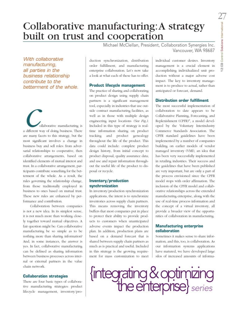 Collaborative Manufacturing Brief | PDF | Supply Chain | Inventory