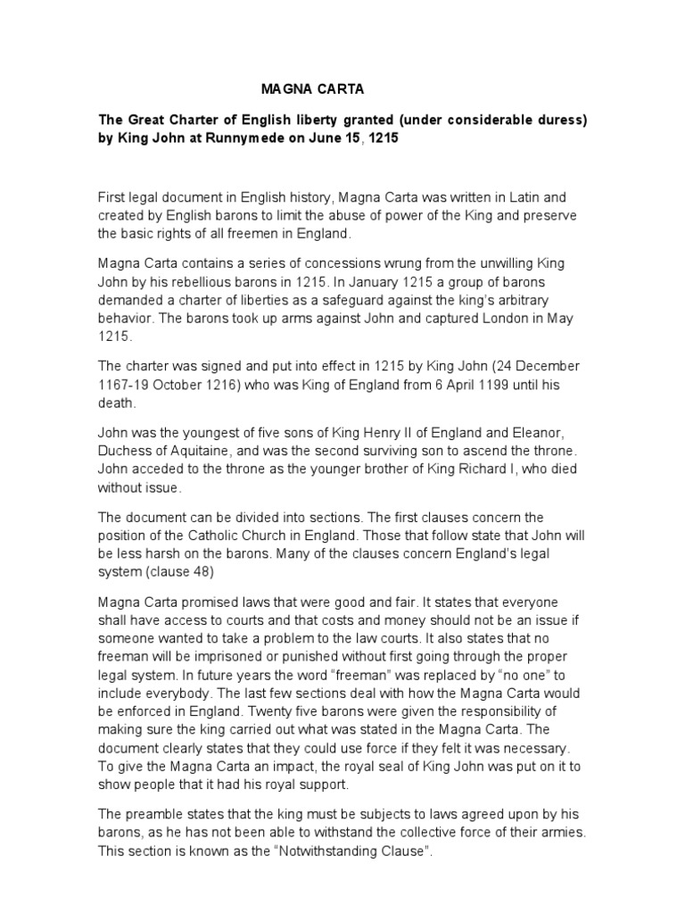 essay about the magna carta