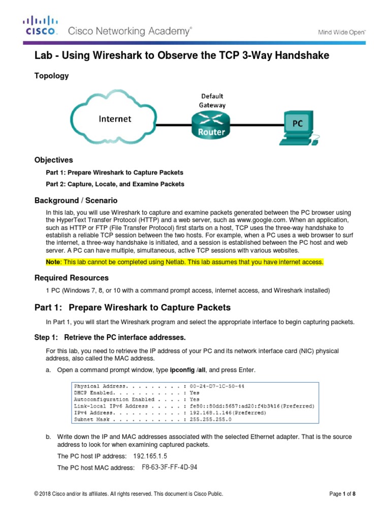 9.2.1.6 Lab - Using Wireshark To Observe The TCP 3-Way Handshake | PDF ...
