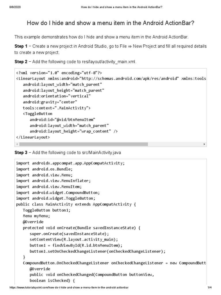 Show/Hide Menu Item in Android ActionBar | PDF | Android (Operating ...