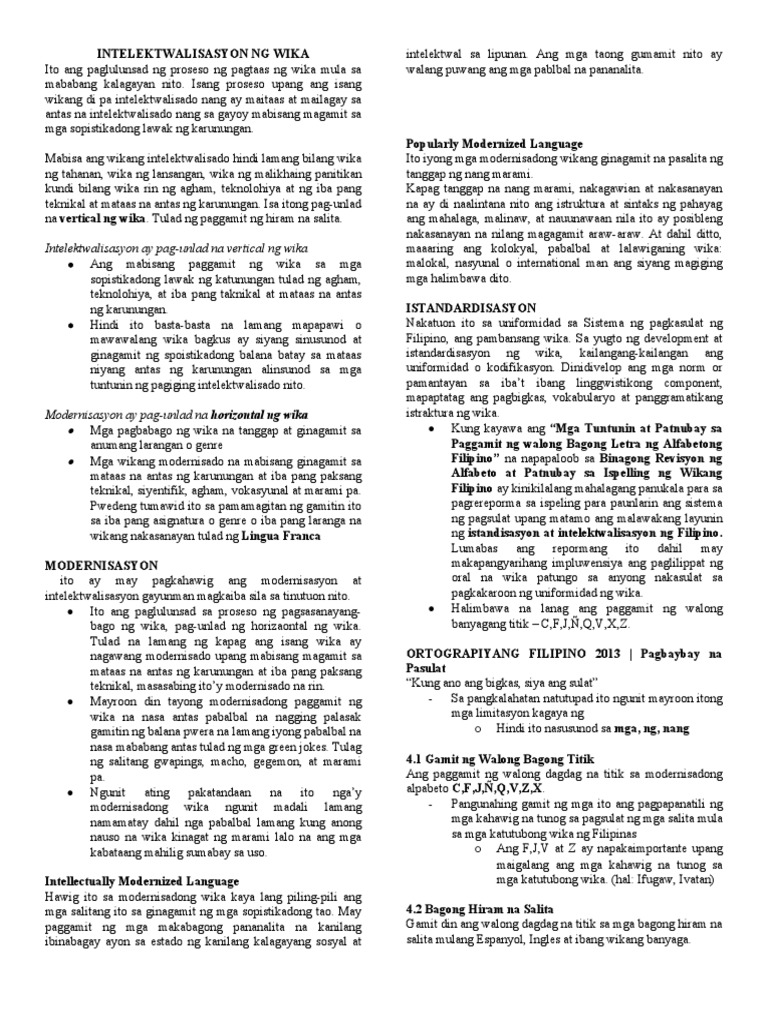 Intelektwalisasyon NG Wika | PDF