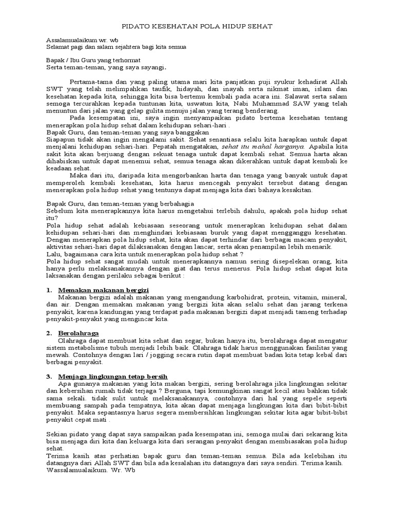 Pidato Kesehatan Pola Hidup Sehat PDF