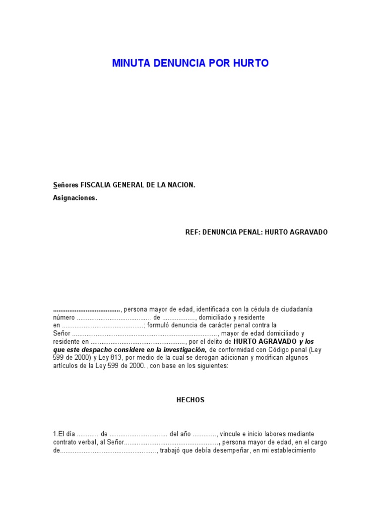 Minuta Denuncia Por Hurto | PDF | Gobierno | Justicia