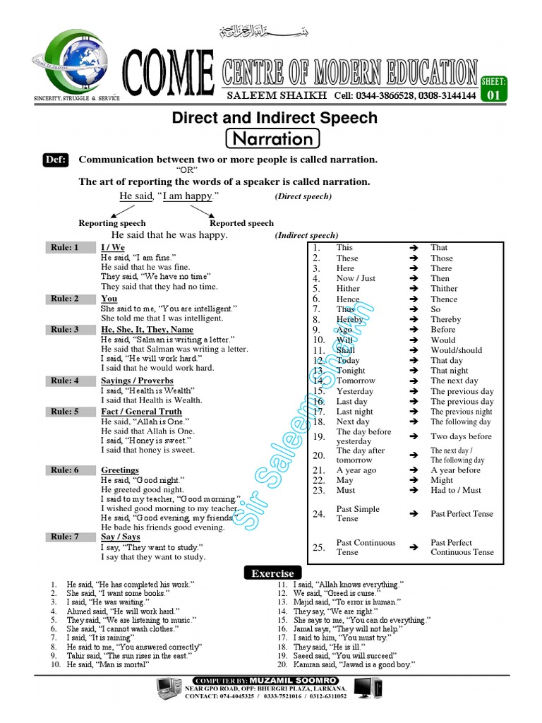 1 - Direct and Indirect Speech | PDF | Grammar | Linguistics
