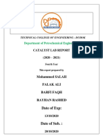 Department of Petrochemical Engineering: Catalyst Lab Report (2020 - 2021)