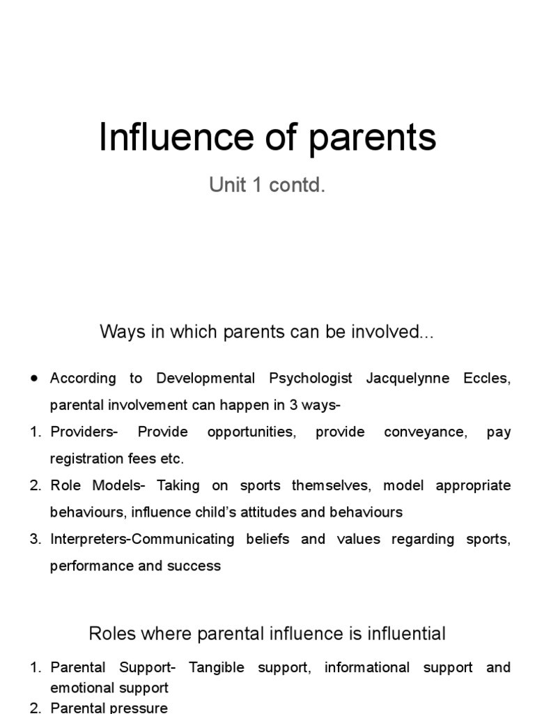 Influence of Parents: Unit 1 Contd | PDF