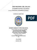 UNIVERSIDAD NACIONAL DEL CALLAO: INFORME DE LABORATORIO SOBRE SISTEMAS LINEALES Y FILTROS ANALÓGICOS