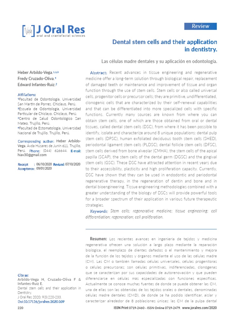 Dental Stem Cells and Their Application in Dentistry PDF | PDF ...