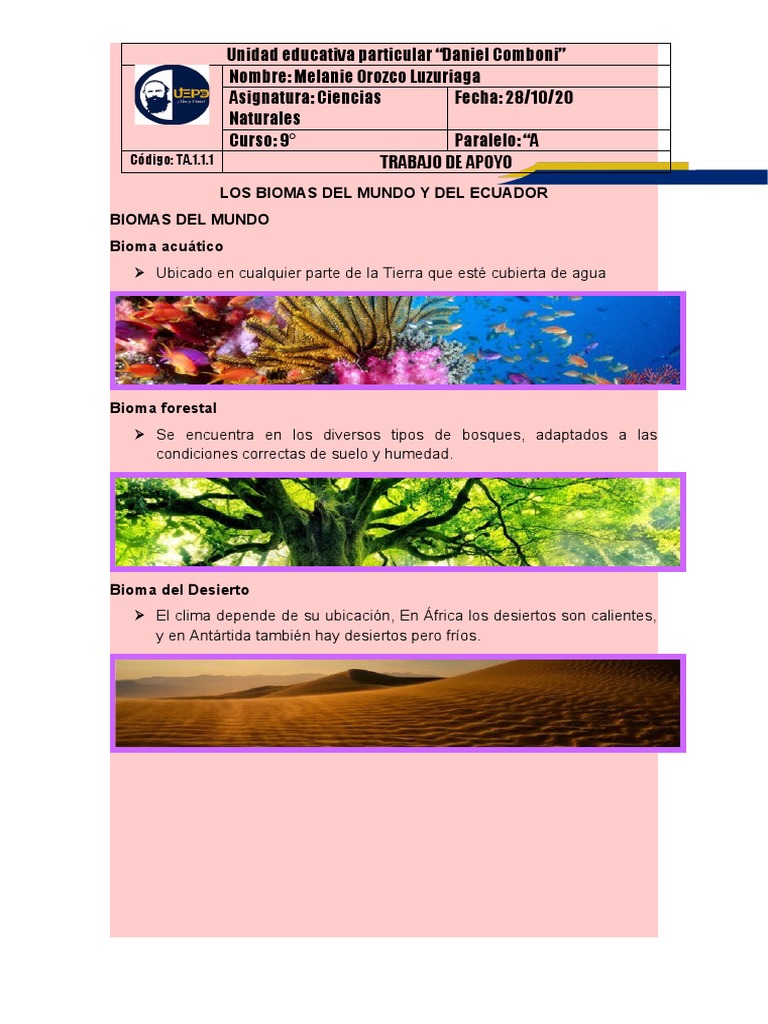 Los Biomas Del Mundo y Del Ecuador | PDF | Desierto | Restauracion ...