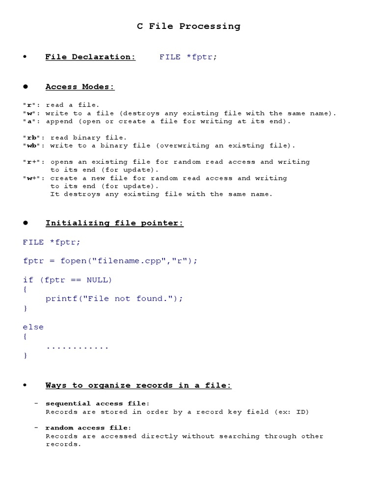 An Overview of C File Processing: Access Modes, File Pointers, Record ...