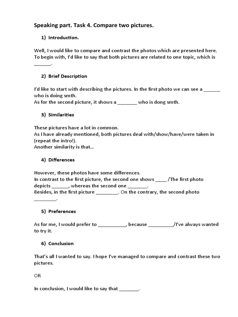 Picture Comparison Task Guide | PDF | Language Arts & Discipline