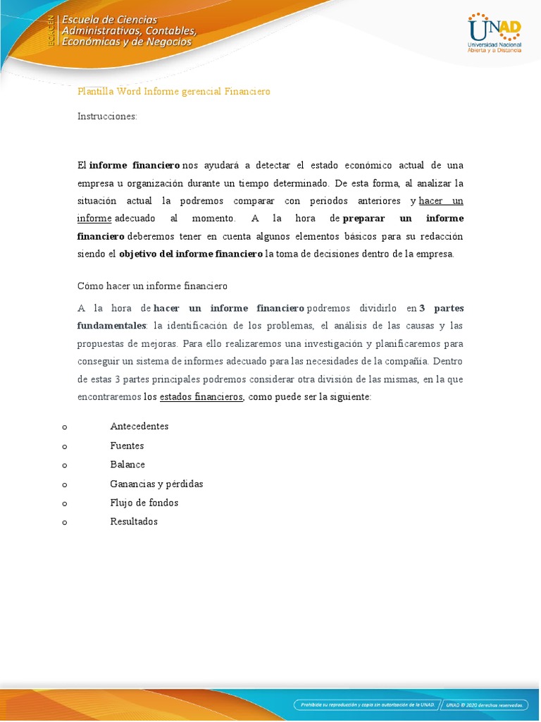 JULIAN Plantilla Word Informe Gerencial Financiero - ECACEN | PDF |  Liquidez de mercado | Finanzas (general)