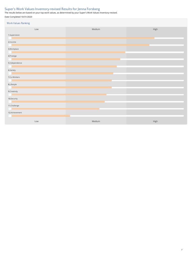 Kuder Work Values Assessment Results | PDF