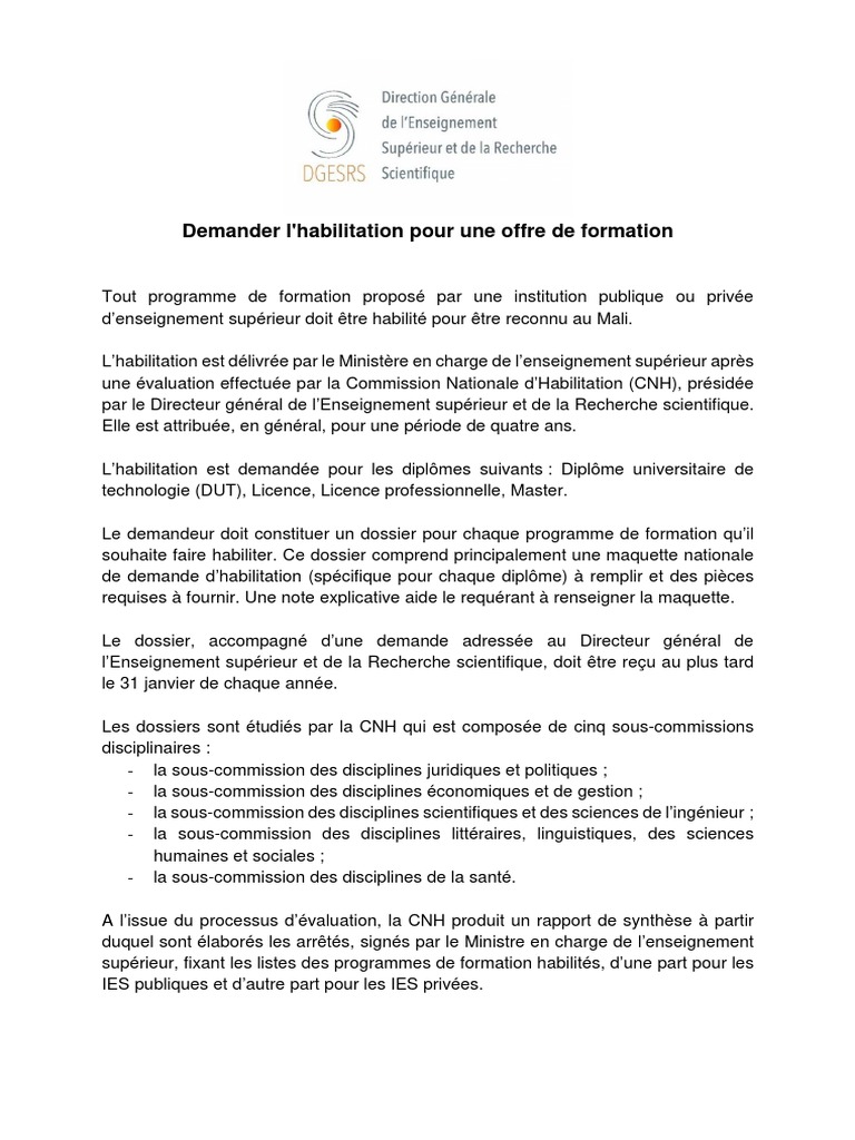 Demande d'habilitation pour formation | PDF | Finance et gestion ...
