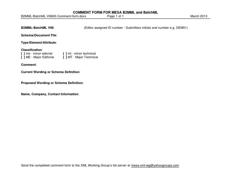 B2MML BatchML Comment Form V0600 | PDF | Computers