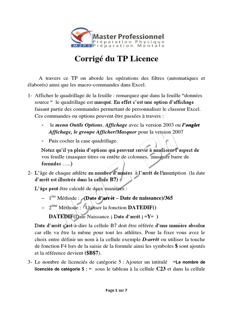 Corrigé TP Excel Avancé 2016 | PDF | Microsoft Excel | Informatique