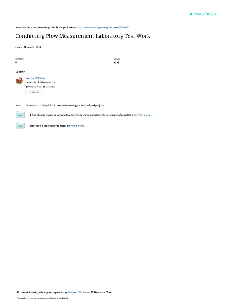 Conducting Flow Measurement Laboratory Test Work PDF Flow
