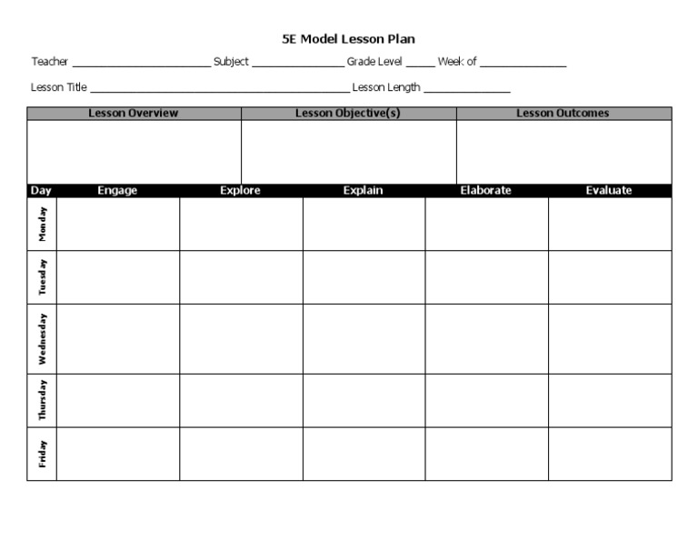 5E Model Lesson Plan: Lesson Overview Lesson Objective(s) Lesson ...
