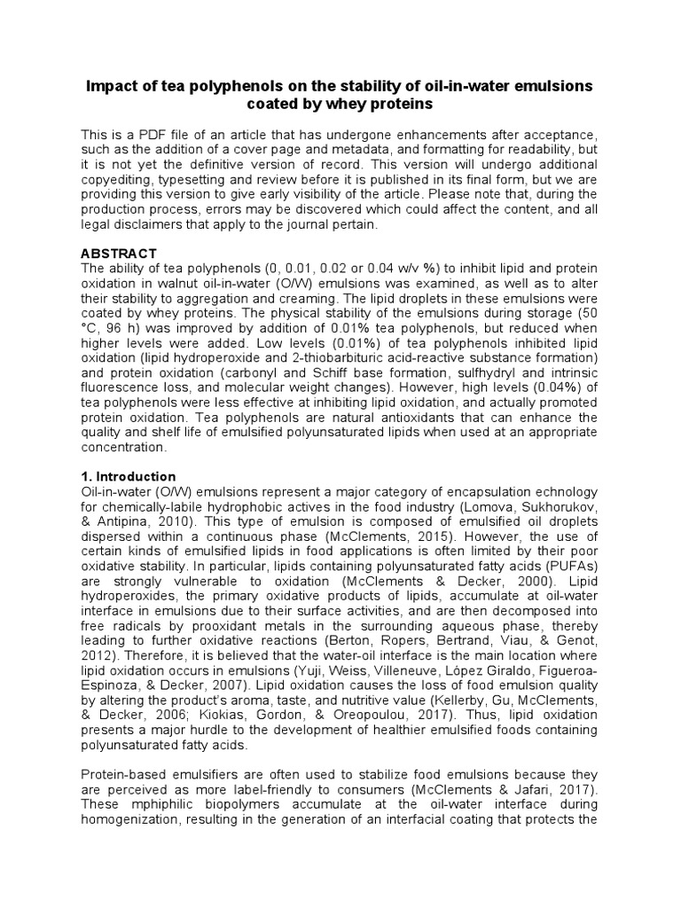 Impact of Tea Polyphenols On The Stability of Oil | PDF | Antioxidant ...